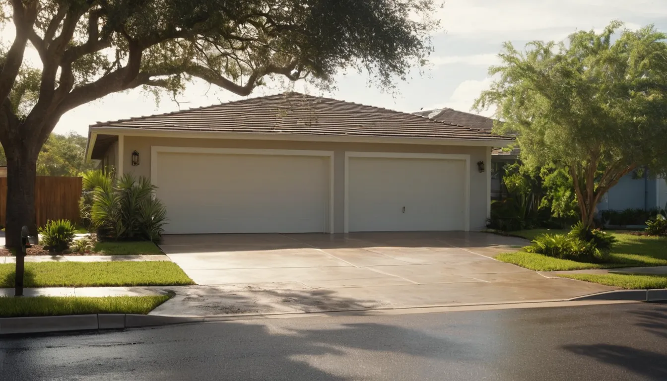 A neighborhood street in Lancaster with homes and garage doors